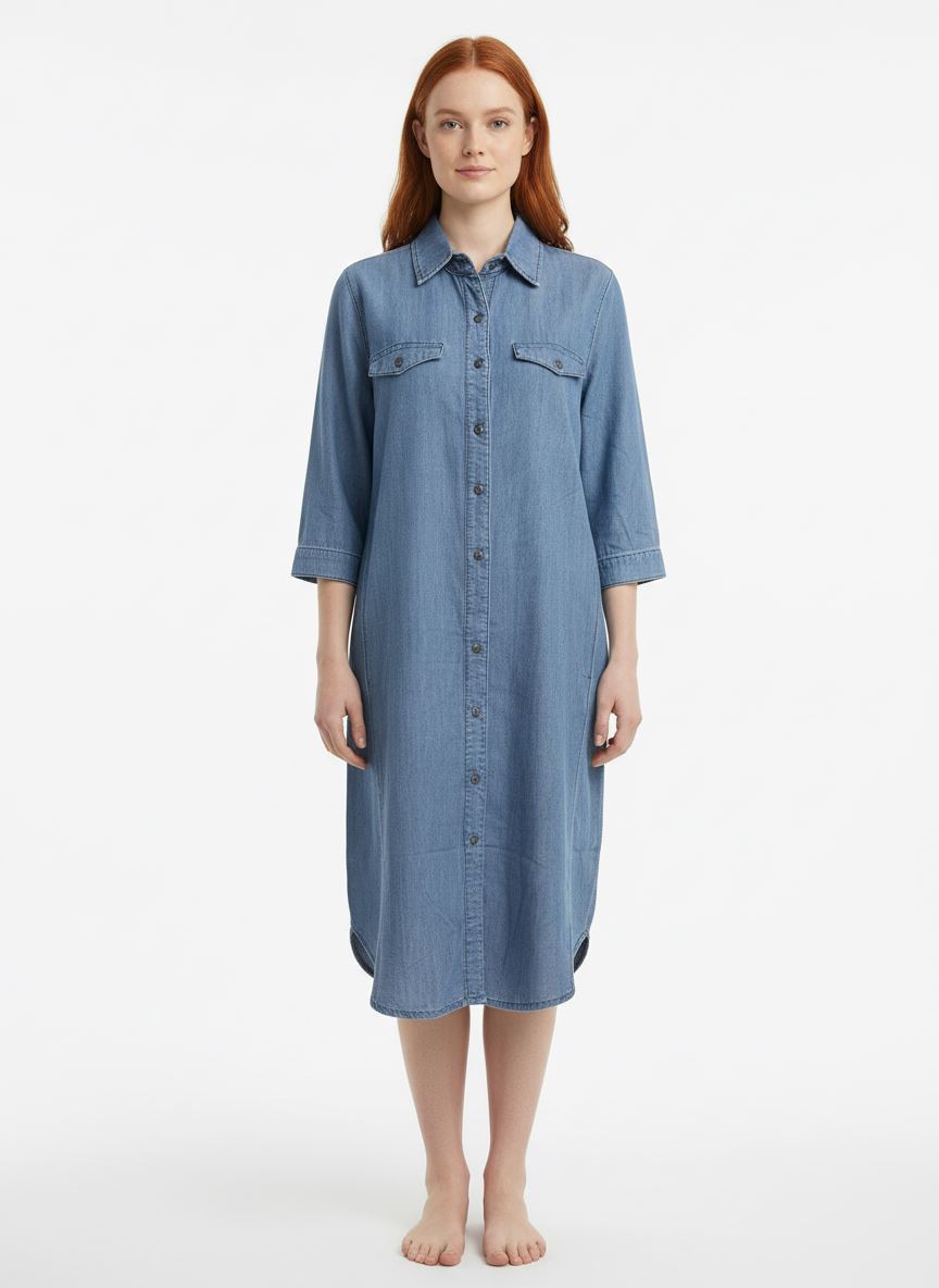 f49e7503-b349-407d-a681-776593998ba7.jpg Neden Tekstil Kadın Denim Gömlek Elbise Uzun Kollu Midi Boy - Görsel 1