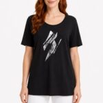 Kadın Siyah Baskılı Rahat Kesim T-Shirt