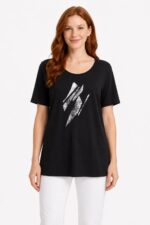 Kadın Siyah Baskılı Rahat Kesim T-Shirt