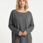 Kadın Gri Triko Oversize Uzun Kol Bluz