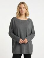 Kadın Gri Triko Oversize Uzun Kol Bluz