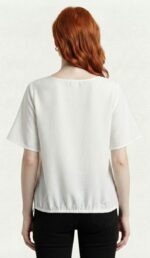 Kadın Rahat Kesim Beyaz Bağcıklı T-Shirt - Görsel 2