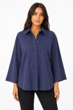 Neden Tekstil Kadın Lacivert Oversize Pamuklu Gömlek