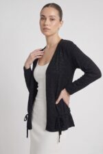 Neden Tekstil Premium Sim Dokulu Bağcık Detaylı Kadın Triko Elegant Hırka - Görsel 2