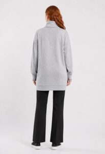 Neden Tekstil Kadın Gri Uzun Triko Sweatshirt Fermuarlı Yaka - Görsel 2