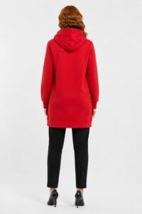 Neden Tekstil Kadın Kapüşonlu Kırmızı Sweatshirt Tunik - Görsel 2