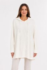 Neden Tekstil Kadın Beyaz Kapüşonlu Oversize Sweatshirt