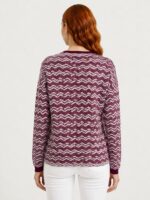 Neden Tekstil Bordo Beyaz Zigzag Desenli Yuvarlak Yaka Kadın İnce Triko Kazak - Görsel 2