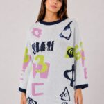 Neden Tekstil Kadın Renkli Desenli Triko Oversize Kazak