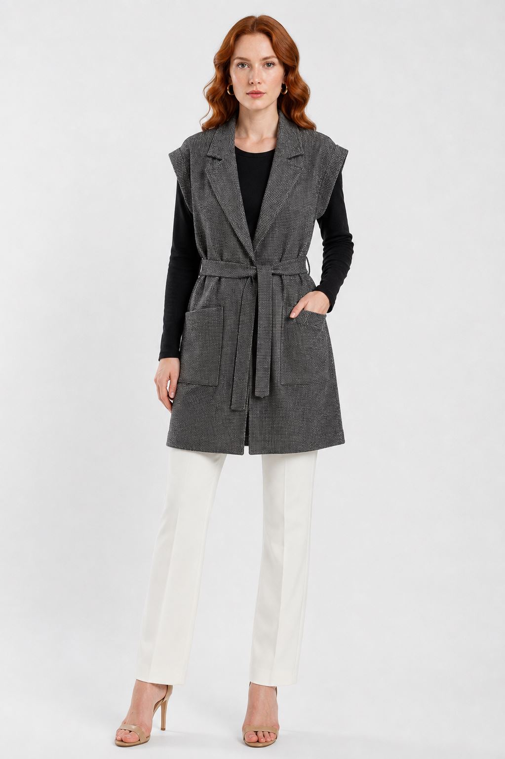 5546aaf0-fb15-43d9-9037-9662635f9cff.jpg Neden Tekstil Kadın Bel Kuşaklı Cep Detaylı Oversize Yelek - Görsel 1