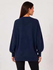 Neden Tekstil Kadın Oversize Triko V Yaka Lacivert Hırka - Görsel 2