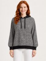 Neden Tekstil Kadın Kapüşonlu Siyah Beyaz Kareli Sweatshirt
