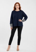 Neden Tekstil Kadın Oversize Triko Kazak - Leopar Detaylı Kol