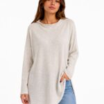 Neden Tekstil Kadın Relaxed Fit Uzun Kollu Bej Triko Bluz