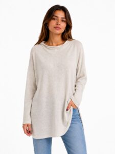 Neden Tekstil Kadın Relaxed Fit Uzun Kollu Bej Triko Bluz