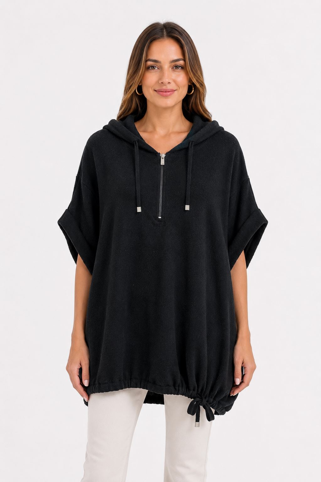 93160846-9c6e-4c4e-bc9a-6916ecd19d07.jpg Neden Tekstil Kadın Kapüşonlu Oversize Siyah Sweatshirt - Görsel 1