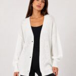 Neden Tekstil Beyaz Oversize V Yaka Kadın Triko Hırka