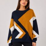 Neden Tekstil Kadın Oversize Geometrik Desenli Triko Kazak