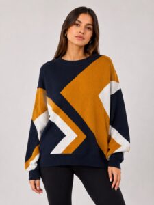 Neden Tekstil Kadın Oversize Geometrik Desenli Triko Kazak
