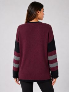 Neden Tekstil Kadın Oversize Triko Kazak Siyah Bordo Ekose Desen - Görsel 2