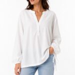 Neden Tekstil Kadın Beyaz Triko Detaylı Relaxed Fit Bluz