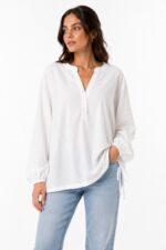 Neden Tekstil Kadın Beyaz Triko Detaylı Relaxed Fit Bluz