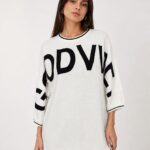 Neden Tekstil Kadın Oversize Beyaz Siyah Triko Kazak
