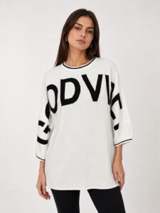 Neden Tekstil Kadın Oversize Beyaz Siyah Triko Kazak