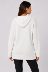 Neden Tekstil Kadın Kapüşonlu Relaxed Beyaz Triko Sweatshirt - Görsel 2