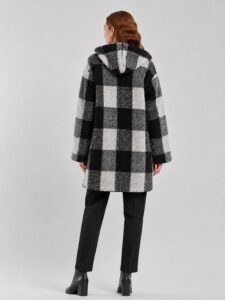 Neden Tekstil Kadın Kapüşonlu Siyah Beyaz Kareli Oversize Ceket - Görsel 2