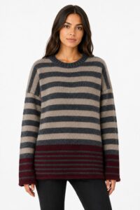 Neden Tekstil Kadın Çizgili Oversize Triko Kazak