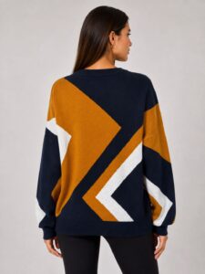 Neden Tekstil Kadın Oversize Geometrik Desenli Triko Kazak - Görsel 2