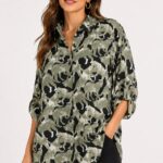 Neden Tekstil Kadın Oversize Desenli Uzun Kol Gömlek