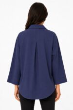 Neden Tekstil Kadın Lacivert Oversize Pamuklu Gömlek - Görsel 2