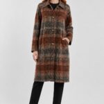 Neden Tekstil Kadın Ekose Desenli Uzun Dokuma Oversize Mont