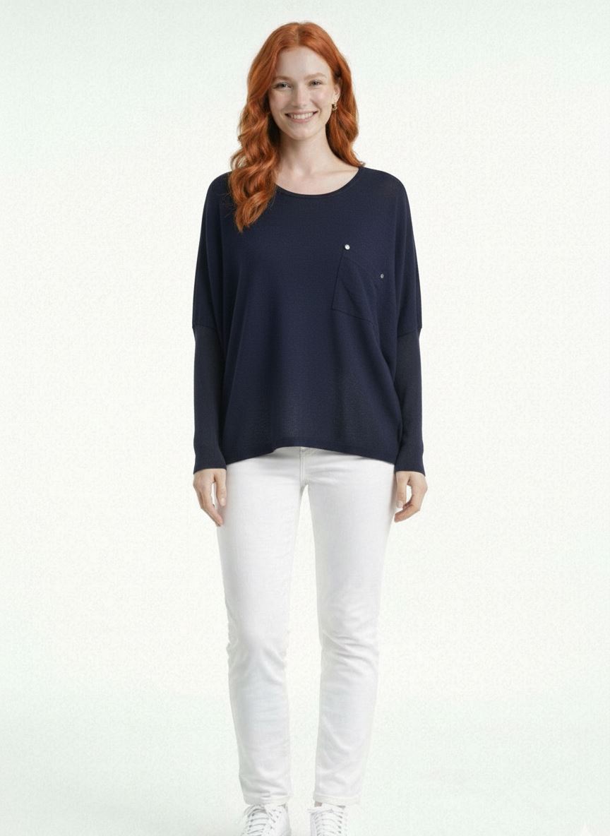 f1282309-e6b4-403d-9aab-25fd36706509.jpg Neden Tekstil Kadın Lacivert Rahat Kesim Triko Bluz - Görsel 1
