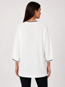 Neden Tekstil Kadın Oversize Beyaz Siyah Triko Kazak - Görsel 2