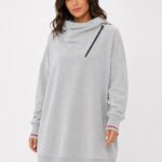 Neden Tekstil Gri Kadın Oversize Triko Yarım Fermuarli Kazak